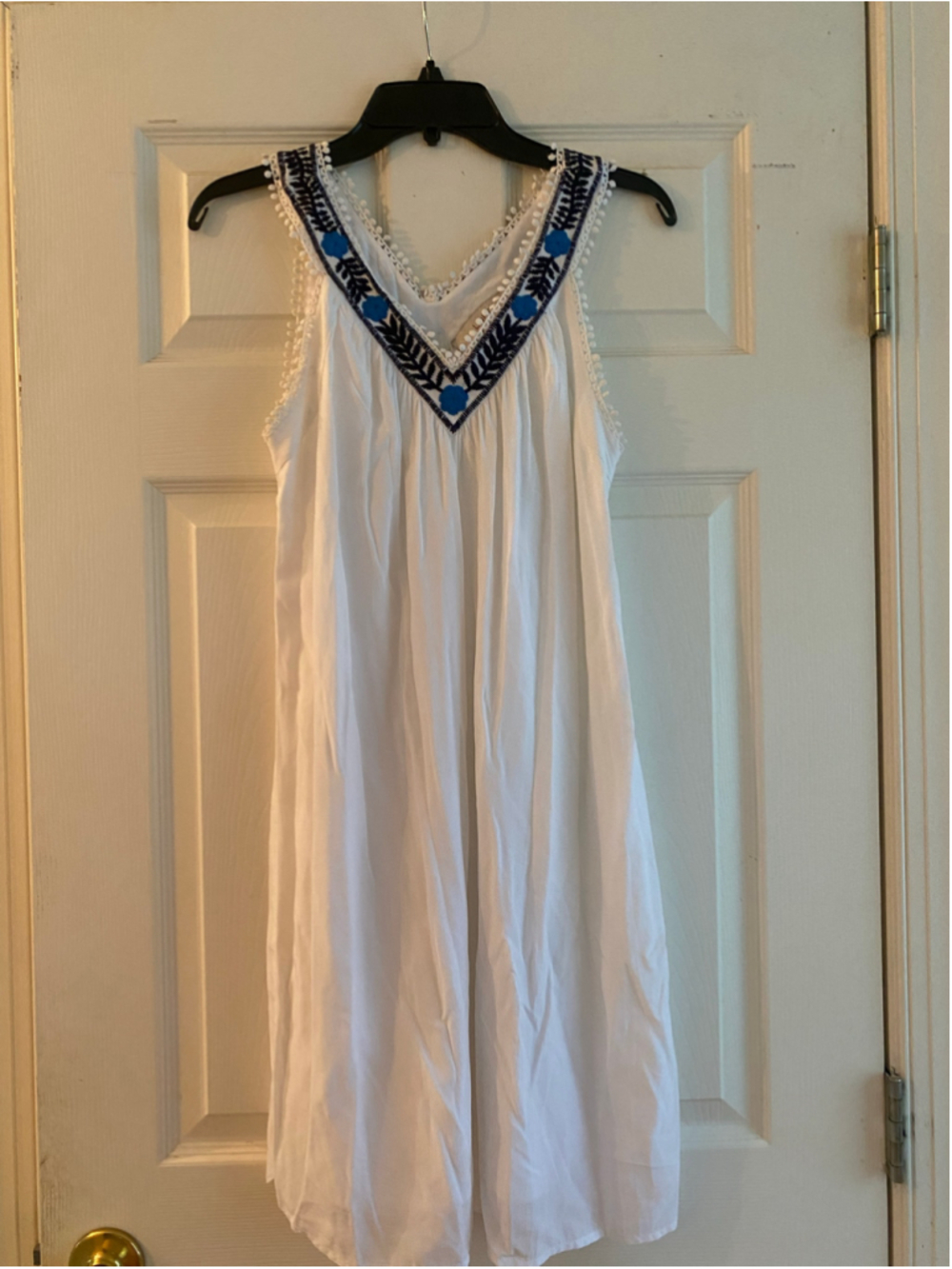 Women's LOFT Mini Dress - Size S - White & Blue Embroidered Sleeveless